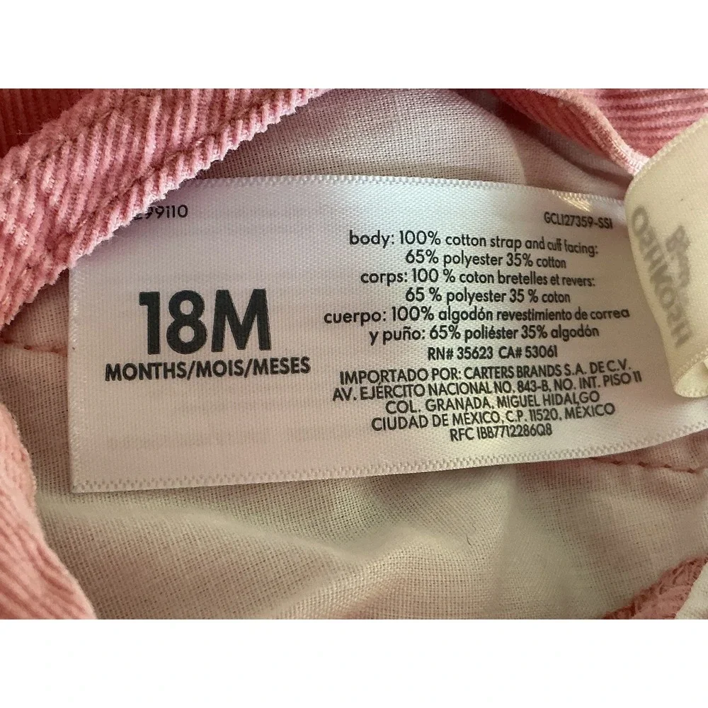 OshKosh B'gosh Corduroy Overalls Kids 18M Pink Good Vestbak Bib Pants Vintage